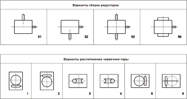 Вариант сборки редукторов и расположения червячной пары